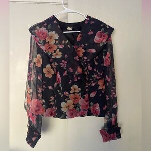 Vintage floral chiffon collared blouse size L